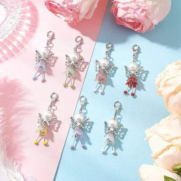 7Pcs Angel Acrylic & Glass Pearl Pendant Decorations