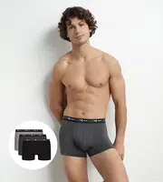 DIM COTTON STRETCH BOXER 3x - Pánske boxerky 3 ks - čierna - sivá