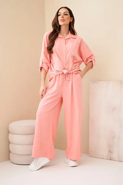 Kesi Włoski dámský bavlněný komplet s vázanou košilí a kalhotami