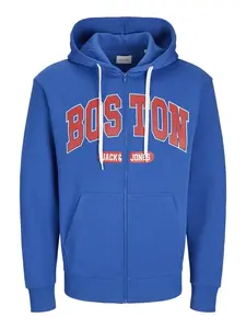 JACK & JONES Tepláková bunda 'Bradley'  modrá / červená / biela