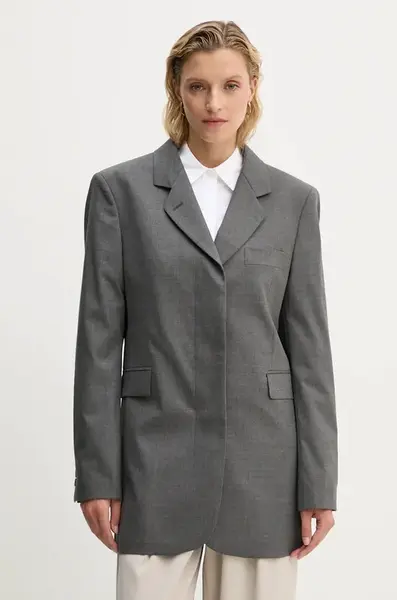 Blazer s příměsí vlny Remain Boxy Blazer šedá barva, 5018971959