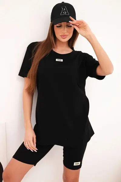 Kesi Włoski Dámský bavlněný komplet s krátkým rukávem a šortkami černý