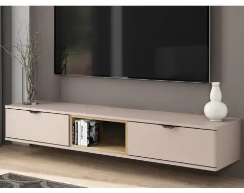 Závesný TV stolík Avola, béžová kašmír/dub cremona%