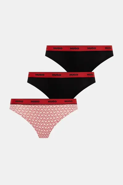 HUGO tanga dámské bavlněné s elastanem TRIPLET THONG DESIGN 3-pack