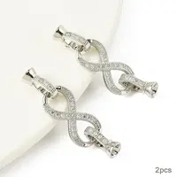 2Pcs Brass Micro Pave Clear Cubic Zirconia Fold Over Clasps