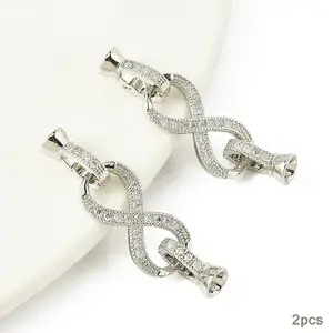 2Pcs Brass Micro Pave Clear Cubic Zirconia Fold Over Clasps