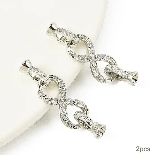 2Pcs Brass Micro Pave Clear Cubic Zirconia Fold Over Clasps