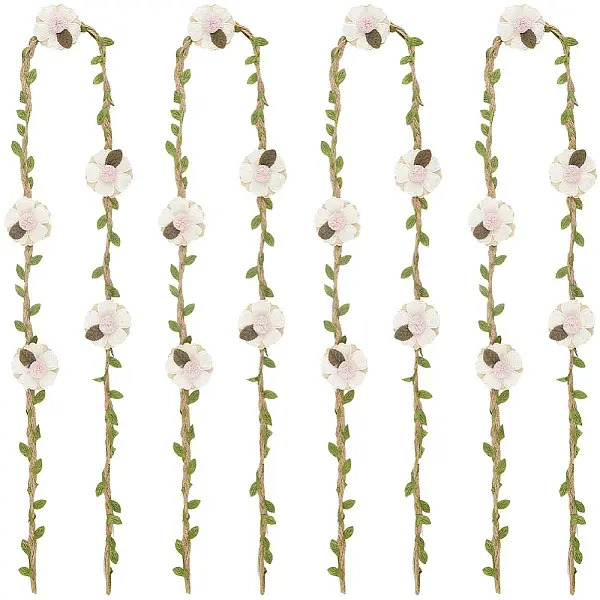 4Pcs Polyester & Linen Flower Rattan Straw Hat Bands