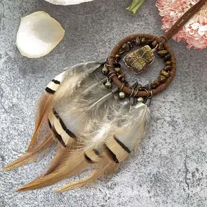 Irregular Nugget Woven Net/Web with Feather Pendant Decoration