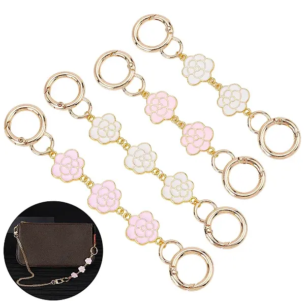 2 Sets 2 Style Alloy Enamel Flower Link Bag Strap Extenders