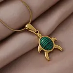 Ocean 310 Stainless Steel Green Enamel Turtle Pendant Necklaces for Women