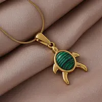 Ocean 310 Stainless Steel Green Enamel Turtle Pendant Necklaces for Women