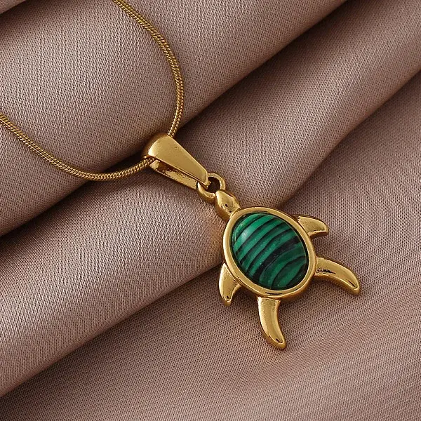 Ocean 310 Stainless Steel Green Enamel Turtle Pendant Necklaces for Women