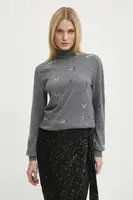 Vlněný svetr MSGM dámský, šedá barva, lehký, s golfem, 3742MDM212.247786