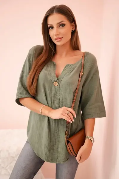 Kesi Włoski Dámská mušelínová košile s knoflíkem khaki