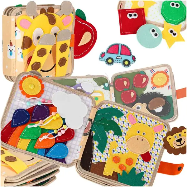 Senzorická plstená manipulatívna knižka 3D pre deti – žirafa