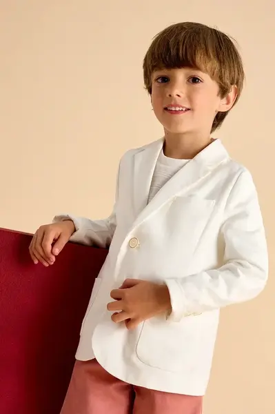 Dětské sako ze směsi lnu Mayoral béžová barva, 3417