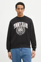 Bavlněná mikina Tommy Jeans pánská, černá barva, s aplikací, DM0DM20640