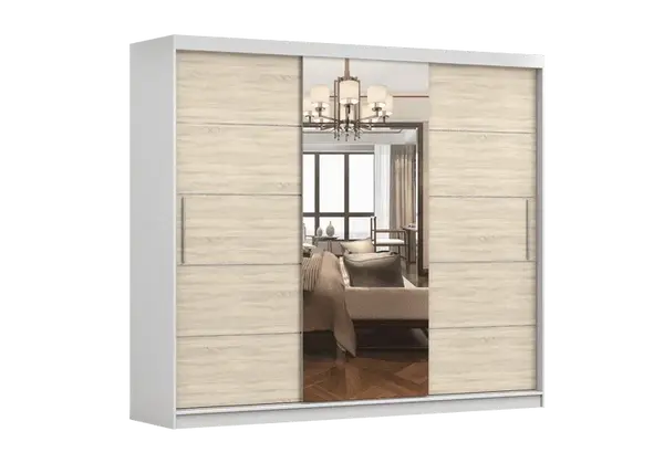Šatní skříň Alba I - zrcadlo Barva korpusu: Bílá, Dveře: Dub sonoma