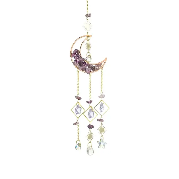 Natural Amethyst Chips Moon Pendant Decorations