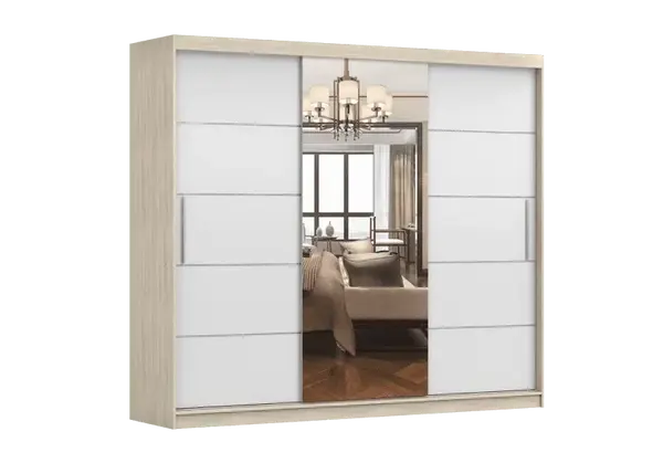 Šatní skříň Alba I - zrcadlo Barva korpusu: Dub - sonoma, Dveře: Bílé