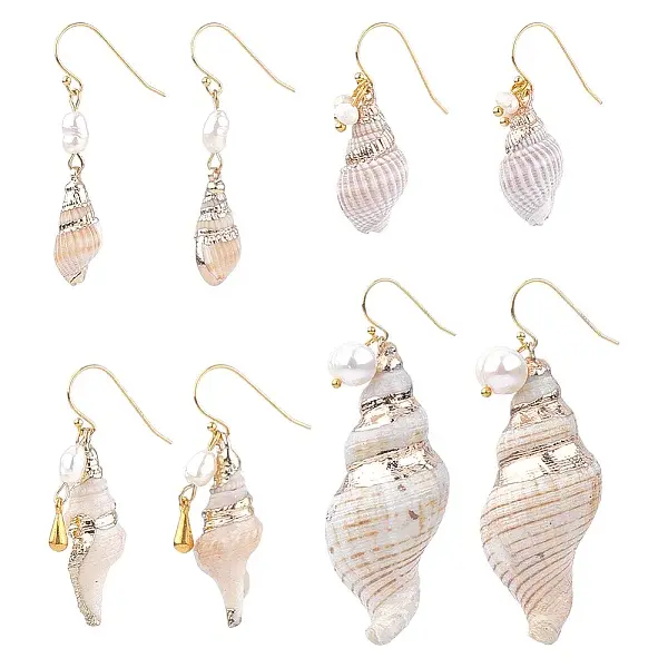 4 Pairs 925 Sterling Silver Shell Shape Dangle Earrings
