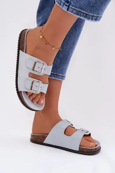 Dámské modré pantofle s přezkami Oliena