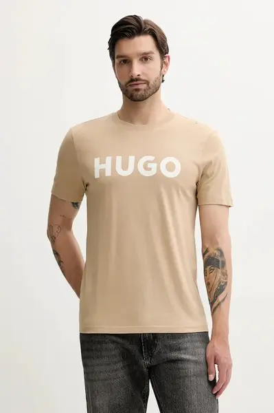 Bavlněné tričko HUGO Dulivio pánské, černá barva, s potiskem, 50467556