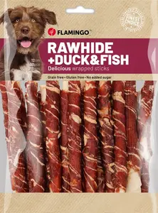 Flamingo R'Hide tyčinky, pamlsky pro psy - kachna, treska 180 g (6 ks 15 cm, 30 g/ks)