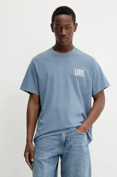 Bavlněné tričko Levi's pánské, béžová barva, s potiskem