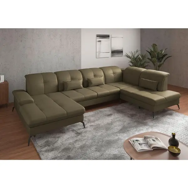 Sit & More SEDACÍ SOUPRAVA, textil, kůže, olivově zelená