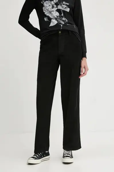 Manšestrové kalhoty Dickies CORDUROY CARPENTER černá barva, high waist, DK0A863Z