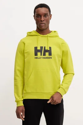 Bavlněná mikina Helly Hansen HH LOGO pánská, žlutá barva, s kapucí, s potiskem, 30394