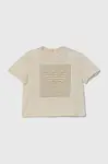 Bavlněné dětské tričko Emporio Armani béžová barva, s potiskem