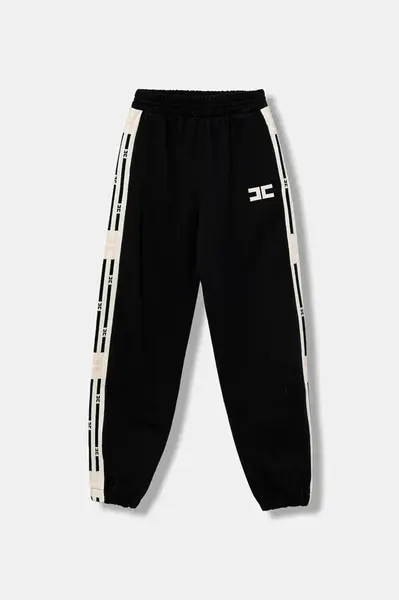 Dětské bavlněné tepláky Elisabetta Franchi černá barva, s aplikací, EFPA298.0.FF002