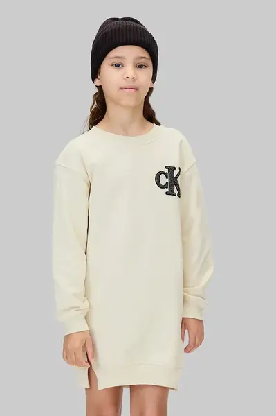 Dívčí šaty Calvin Klein Jeans béžová barva, mini, oversize, IG0IG03009