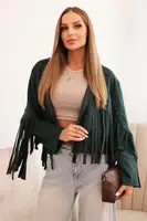 Kesi Włoski Dámská bunda s třásněmi z semiše tmavě zelená