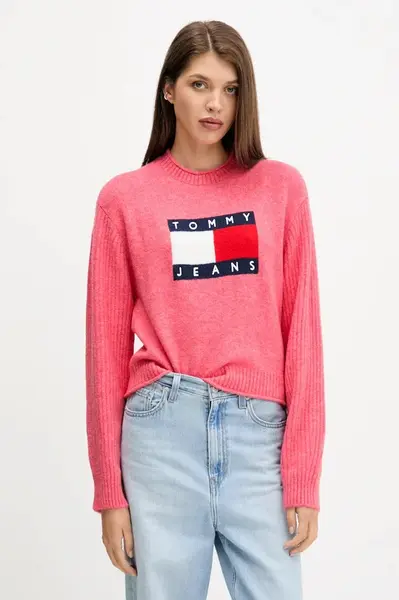 Svetr s příměsí vlny Tommy Jeans růžová barva, DW0DW21782