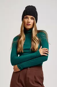 Marisse Black Rhinestone Pompom Hat