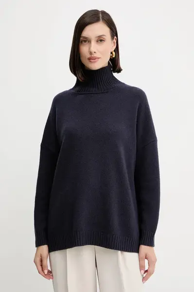 Vlněný svetr Weekend Max Mara BORGIA dámský, tmavomodrá barva, s golfem, 2525366112600