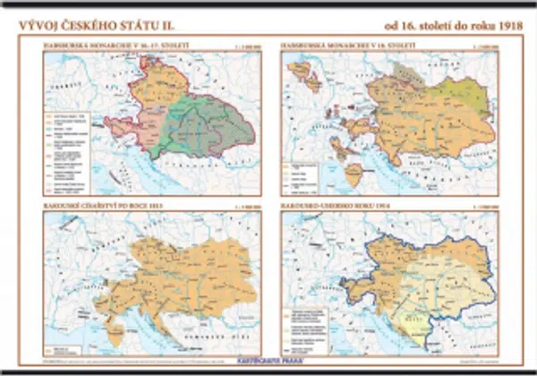Vývoj českého státu II. (od 16. století do roku 1918) – školní nástěnná mapa/136 x 96 cm