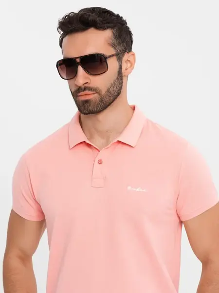 Ombre Cotton pique knit polo shirt - pink