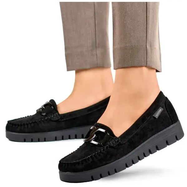primohurt Čierne dámske mokasíny s pohodlnou podrážkou