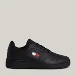 Tommy Hilfiger Men's Brand Logo Leather Top Rubber Outsole Black Sneakers Suitable for Casual Use