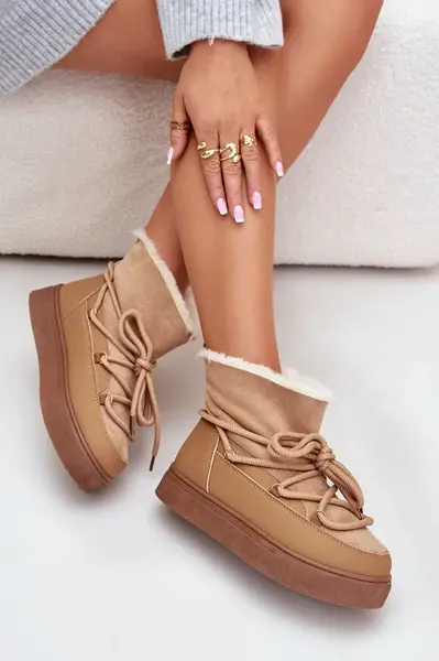 FI1 Dámske Snehule Na Platforme Zateplené Kožušinou Camel Aziara