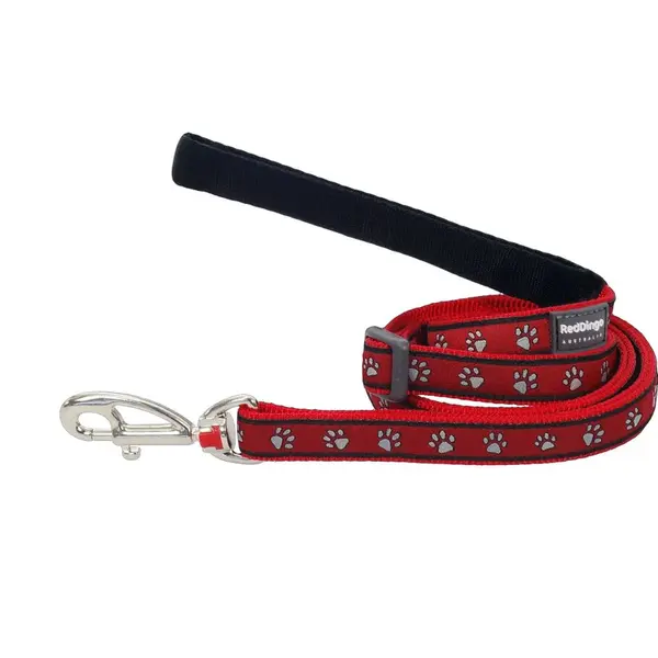Nylonové vodítko Red dingo s labkami červené, šírka: 25 mm
