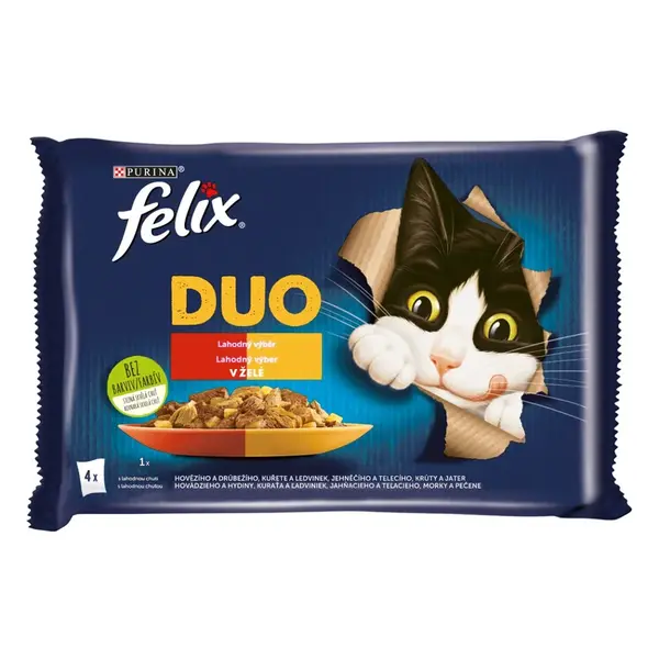 Felix Fantastic DUO kapsičky pre mačky kura a obličky, hovädzie a hydinové, morka a pečeň, jahňacie a teľacie 4×85 g