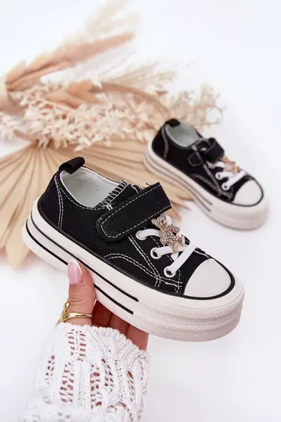 Boto Dievčenské Tenisky So Zlatým Klipom Medveď Čierne Solena