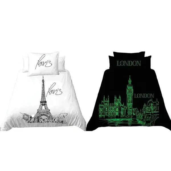 Bavlnené obliečky Deň v Paríži, noc v Londýne, svietiace v tme