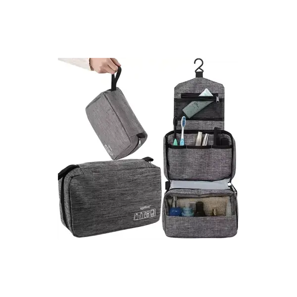 Cestovná kozmetická taška pre mužov so závesným háčikom – sivá